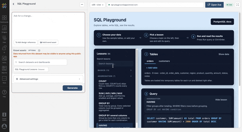 Advanced settings in the App editor