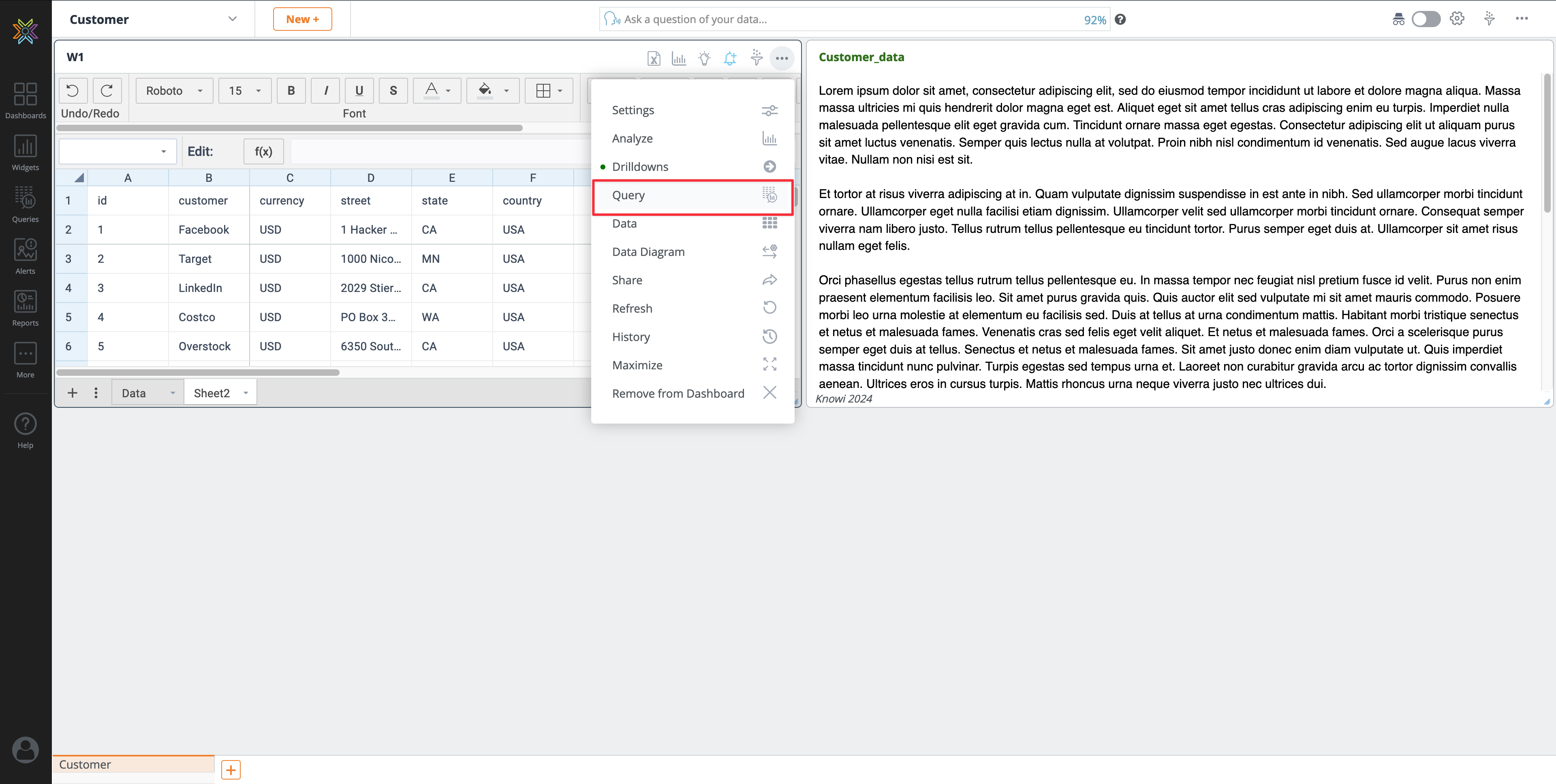 Accessing query from the dashboard